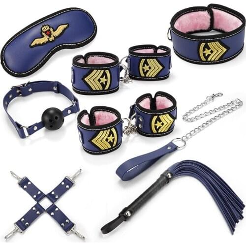 8Pcs Adult Game PU Uniform BDSM Kits Slave Bed Bondage Restraint Set Erotic Handcuffs Collar Gag Whip Sex Toys For Women Couple