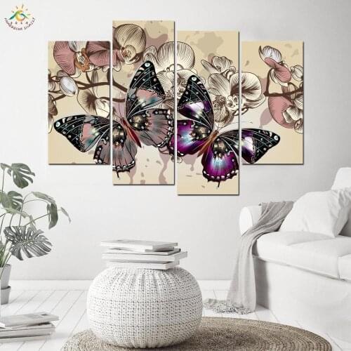 Butterflies Flowers Modern Wall Art Paintings Wall Paining Canvas Picture Posters and Prints For Living Room 4 Pieces
