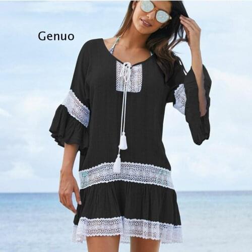 Bamboo Cotton Summer Pareo Beach Cover Up Sexy Swimwear Women Swimsuit Cover Up Kaftan Beach Dress Tunic White Beachwear