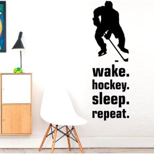 Wake Hockey Sleep Repeat Player Wall Stickers for Nursery Kids Room Boys Bedroom Vinyl Decals Sport Room Art Murals YY112