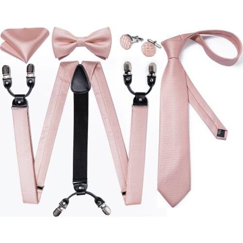 Men Suspender Bowtie Necktie Set Adult Man Silk Elastic Adjustable Clip-on Braces Belt For Wedding Party Banquet Homme Tie