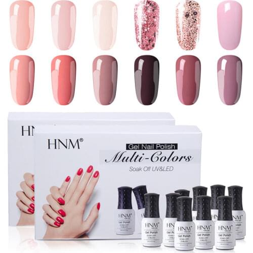HNM 12PCS*8ML Gel Set Nude Rose Gold Gel Polish Soft Color Soak Off Nail Varnish Primer UV LED Long Lasting Gel Polish