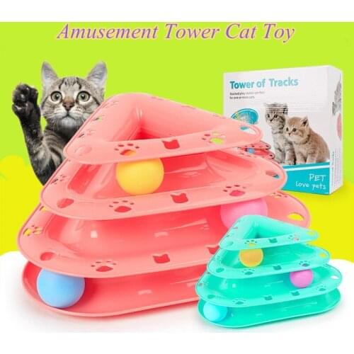JCPAL Funny Cat Toys Trilaminar Tower Turntable With Rotating Ball Training Tool Anti-slip Kitten Play Amusement Disk Plate