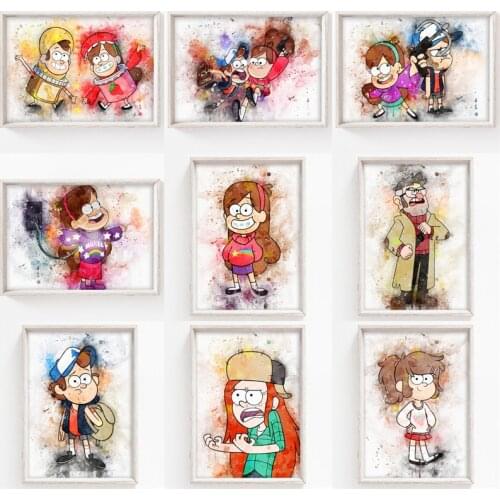 Disney Gravity Falls Prints Canvas Art Paintings Cartoons Watercolor Poster Wall Art Picture for Nursery Room Home Decoration