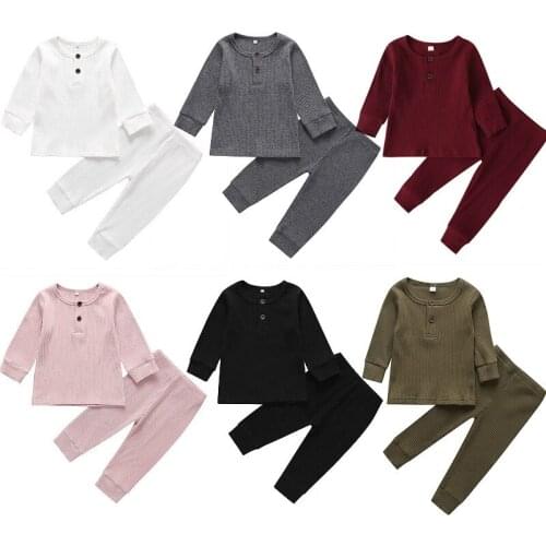 0-24M Newborn Baby Boys Girls Clothes Set 2021 Autumn Solid Color Rib Knit Long Sleeve Tops + Pants Casual Toddler Baby Outfits
