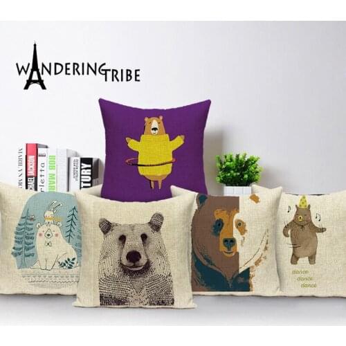 Cute Bear Throw Pillow Cartoon Animals Pillows Home Decor Car Children Decorative Cushions For Sofa Print Linen Cushion Covers