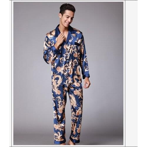 Mens Stain Silk Pajama Set Long Sleeve Trousers Sexy Nightwear for Men Luxury Men Clothes Wine Red Black Men Pajamas