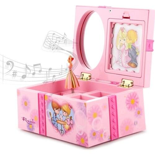 1 Pc Musical Box Jewelry Organizer Pink Dancing Princess Ornament Jewelry Plastic Storage Box With Mirror Girls Gift Keepsake
