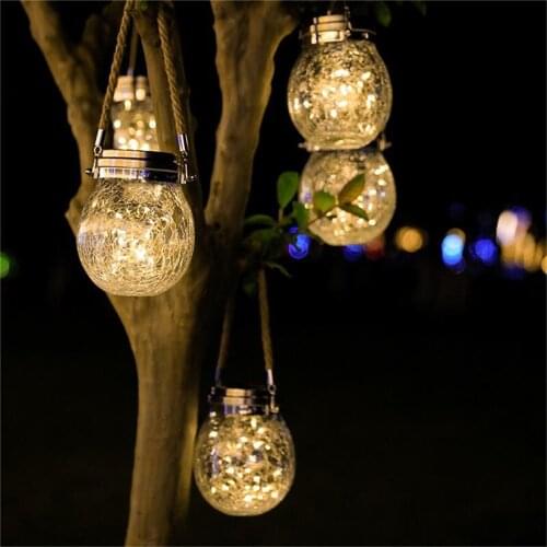 Ball Glass Jar Crack Solar Light Outdoor LED Garden Hanging Lamp Balcony Layout Decor Christmas Wish Waterproof Night Lights