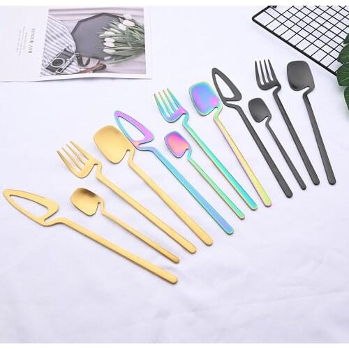 24pcs Colorful Dinnerware Set 304 Stainless Steel Tableware Set Knife Fork Coffee Spoon Flatware Set Dishwasher Safe Cutlery Set