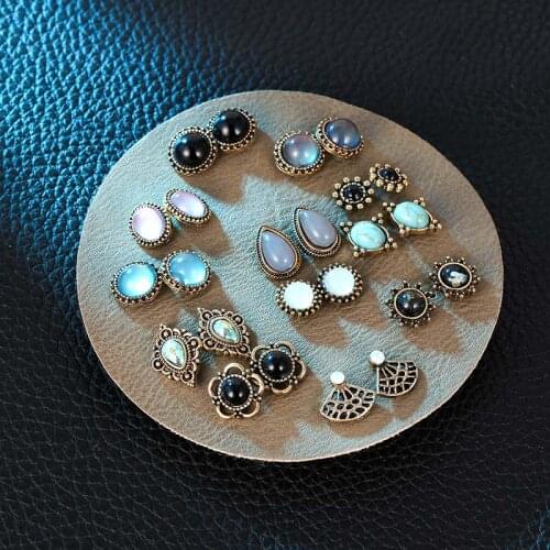 12 Pairs/set Vintage Earrings Set Female Crystal Rhinestone Stud Earring Set For Women Fashion Round Geometric Earring Jewelry