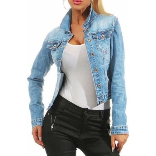 Autumn Womens Denim Jackets Solid Long Sleeve Pockets Patchwork Short Jean Jacket For Women 2021 New Fashion Button Casual Coat