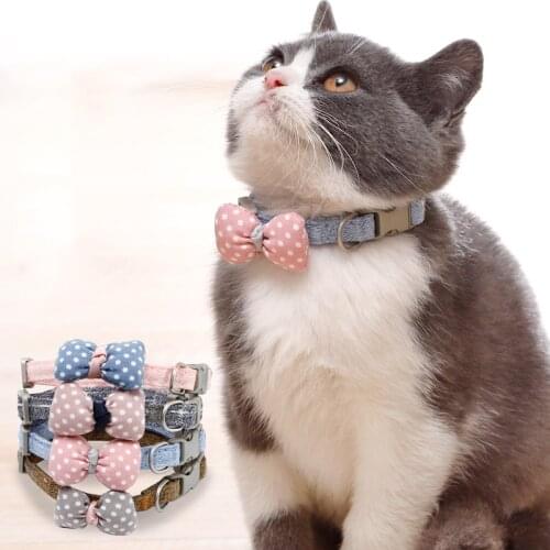 Cat Collar Adjustable Pet Collars Personalized Cute Bowknot Cotton Soft Necklace For Cats Small And Large Cat Ribbon Neck Strap