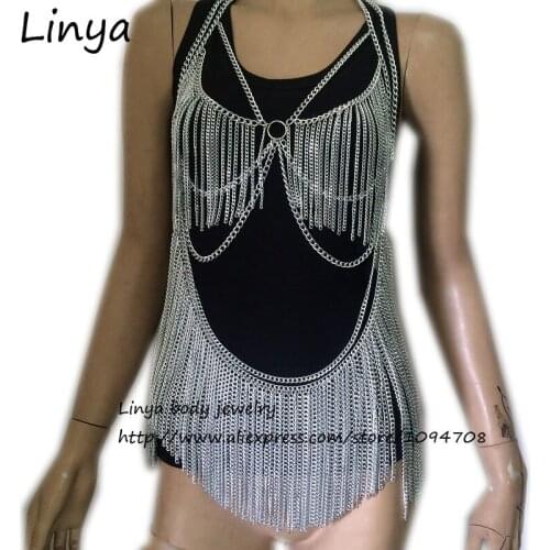 Hot New Fashion Sexy SILVER Color Draped Chain Necklace Bikini Jewelry Harness BC-503 Free Shipping full body jewelry