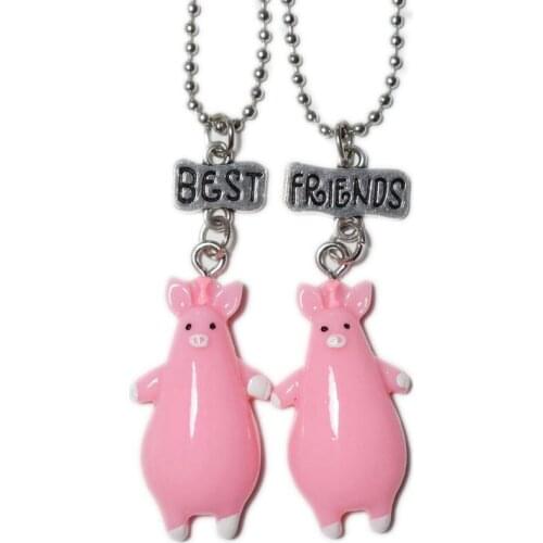 Lovely Pink Animals Necklace Resin Cute bff Pendant Best Friends Friendship Children Jewelry Kids Girls Gift