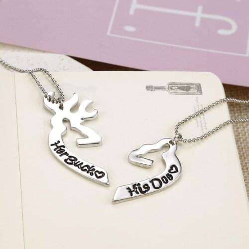 2Ps/Set Deer Hunting Her Buck His Doe Bear Compass Sister Heart Pendant Necklace INS Love Elk Set Chain Couple Necklace Jewelry