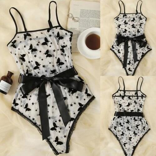 Sexy Underwear Women Embroidery Perspective Sleepwear Bodysuit Jumpsuit Lingerie Fashion Classic Bow Sexy Lingerie Bodysuit