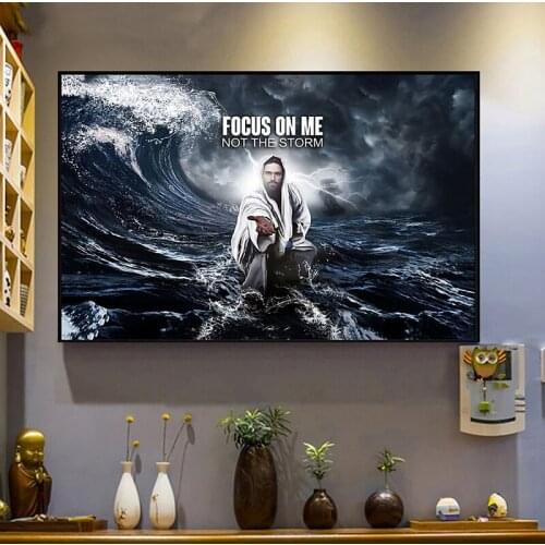 Jesus Christ Posters Focus on Me Is Not A Storm Prints God’s Hand Decorative Wall Art Pictures for Living Room Home Decoration