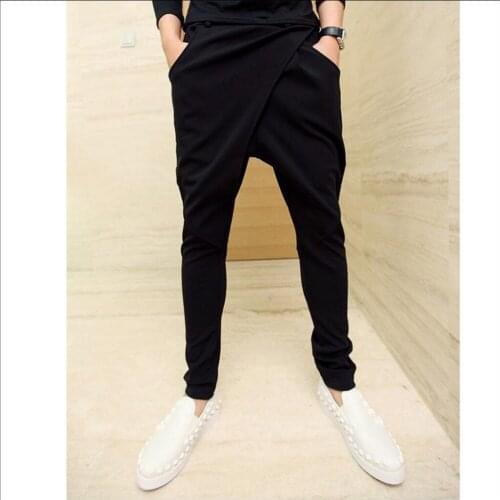 27-44 Boys Harem Pants Mens Casual Black Big Crotch Pants Fashion Personality Hiphop Elasticity Skinny Pants Singer Costumes