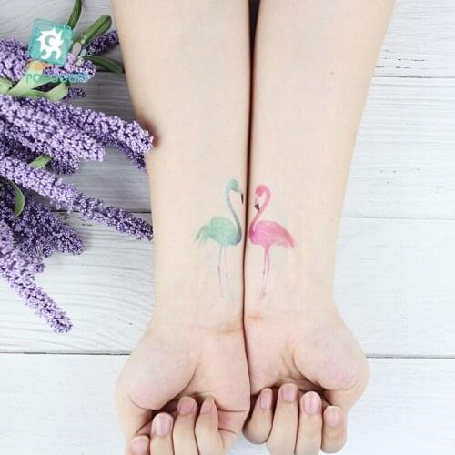 1 Sheet Sweet Pink Flamingos Tattoo Colorful Couple for Valentines Day Body Art Temporary Hand Fake Tattoos Waterproof Taty