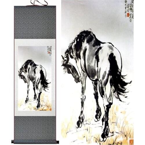 Traditional Chinese art painting Horse art painting Silk scroll art painting Horse picture