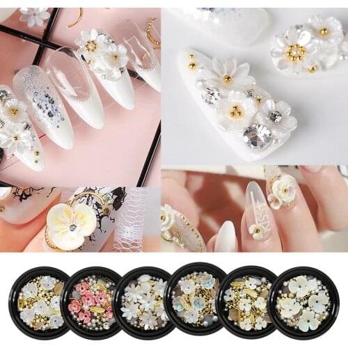 Nail art shell flower jewelry opal Japanese pearl rivet diamond 3D Nail art charms, shell flowers, Alloy jewelry, Rhinestones