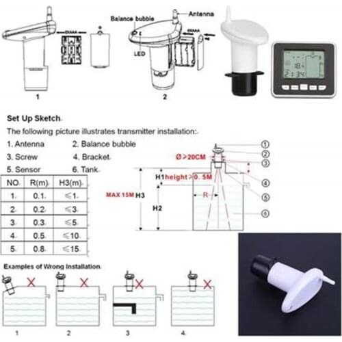 0.5M-15M Ultrasonic Wireless Tank Liquid Level Meter with Temperature Thermo Sensor ultrasonic Water Level Gauge