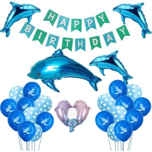1set Dolphin Theme Birthday Party Balloons Decor Ocean Marine Life Banner Cute Deep Sea Fish Ballon Kids Baby Shower Globos Toys