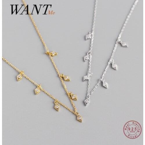 WANTME S925 Silver Geometric Zircon Clavicle Link Chain Necklace for Fashion Women European Party Fine Sterling Silver Jewelry