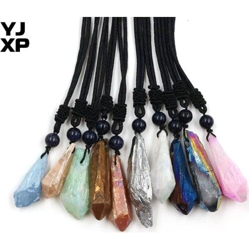 YJXP Natural Stone Pendant Necklace For Women Irregular Shape Quartzs Crystal Rope Chain Boho Jewelry Making