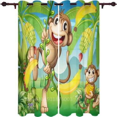 Bedroom Kitchen Curtain Cartoon Zoo Animals Collection Jungle Child Window Curtains For Living Room Ultra-thin Micro Shading