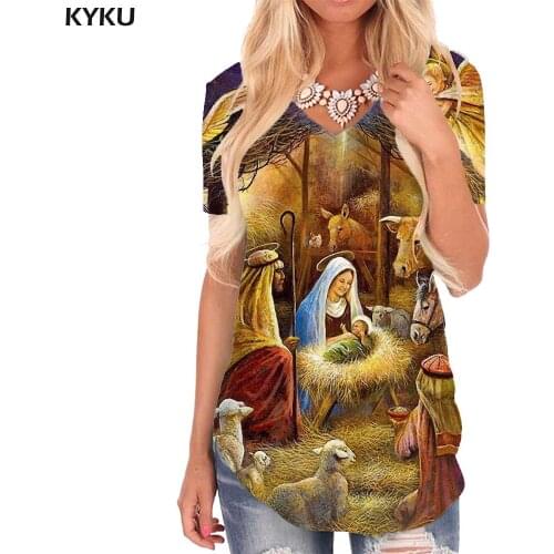 KYKU Jesus T-shirt women Christian V-neck Tshirt Angel Funny T shirts Animal Tshirts Printed Galaxy T-shirts 3d Womens Clothing