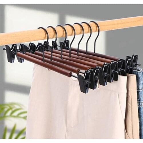 10pcs/lot Wooden Pants Skirt Slacks Bottoms Hangers with Metal Anti-Wrinkle Clips Premium Retro Finish with 360° Hooks