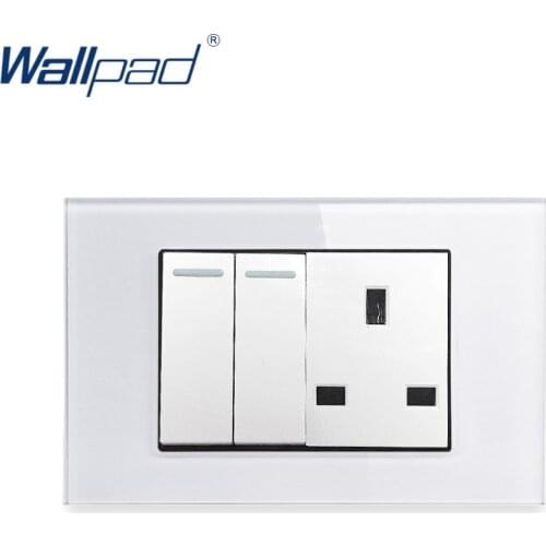 2 Gang 2 Way 3 Pin UK 13A Wall light Switch Wallpad Luxury Tempered Glass Panel Rocker Button 118*75mm 16A AC 110-250V