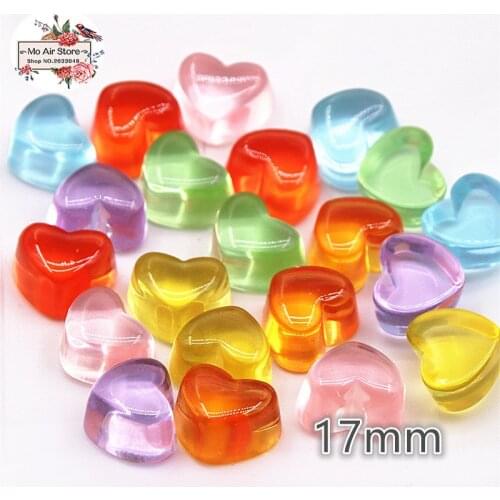 20PCS 17mm multicolor heart transparent candy Resin Flatback Cabochon Miniature Food Art Supply Decoration Charm Craft