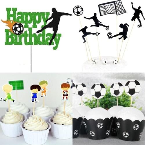24pcs Football Soccer Theme Cake Cupcake Topper 3-tier Cupcake Stand Cupcake Wrappers Football Party Supplies World Cup Party De