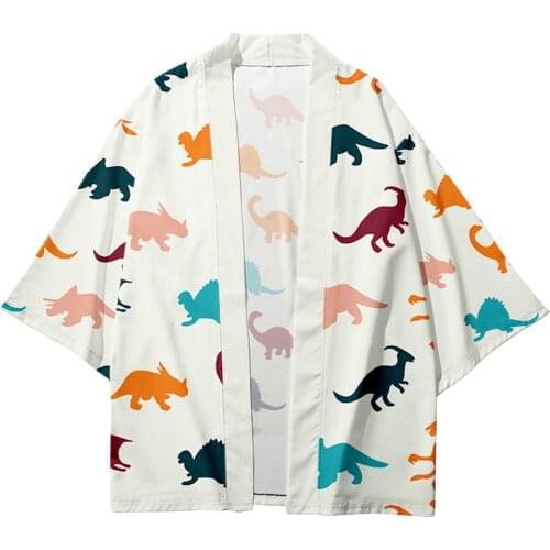 White Dinosaur Cartoon Plus Size 6XL 5XL 4XL Loose Japanese Cardigan Women Men Harajuku Kimono Cosplay Blouse Yukata Clothing