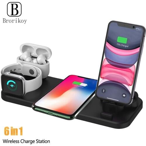 6 in 1 Qi Wireless Quick Charge Station for Apple iWatch 5 4 3 2 Airpods USB Type-C Micro Wireless Fast Charging Dock for iPhone
