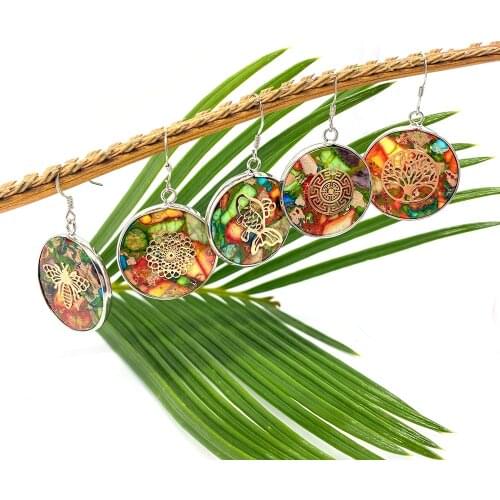 Turquoise Earrings for Women Wrapped Natural Stone Round Color Splicing Drop Earrings Jewelry Retro Chinese Fashion Wholesale