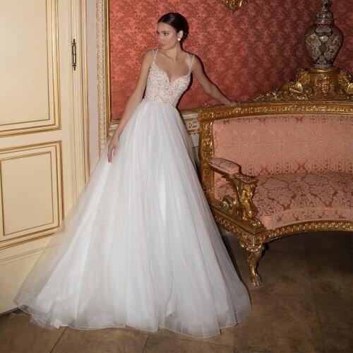 Sparking Beach Wedding Dress Boho Spaghetti Straps Sexy V Neck Evening Party Gowns Backless Wedding Gowns No Train