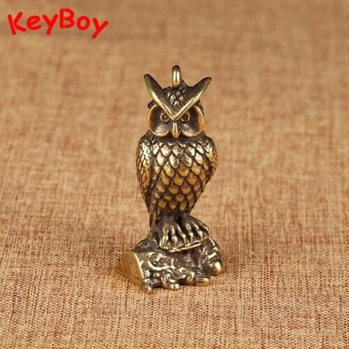 Cute Owl Key Chain Ring Pendant Pure Copper Trinket Retro Brass Animal Bird Figurine Car Keychain Hanging Jewelry Children Gifts