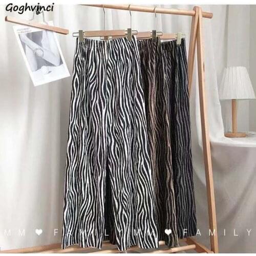 Striped Straight Pants Women Casual Leisure Loose Breathable Elastic Waist Students Female Trousers Retro Streetwear Soft Chic