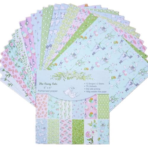 24pcs 12" Cute Cats Pattern Scrapbooking Paper Packs DIY Album Cards Making Handmade Arts Crafts Origami Paper Background Pads