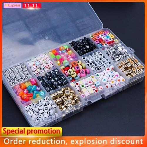 1100PCS Mixed Color Acrylic Alphabet Letters A-Z Cube Beads for Jewelry Making