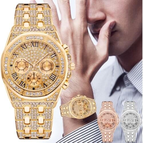 Luxury Rhinestone Men Watch Full Diamond Mens Watches CZ Quartz Waterproof Hip Hop Male Business Clock Relogio Masculino Gift