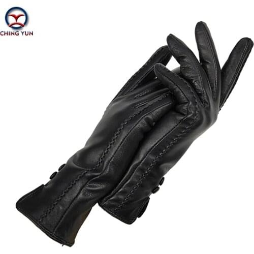 CHING YUN 2019 New Women Genuine Leather Gloves Winter Autumn Ladies Fashion Brand Sheepskin Thicken Warm Leather gloves women