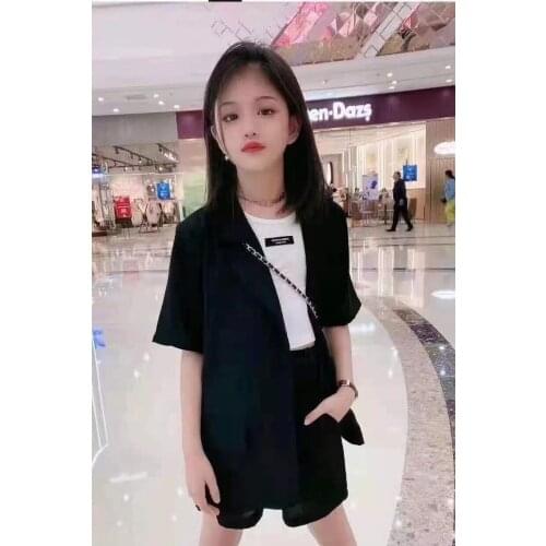 3-8 Y Baby Girls Korean Style Clothes Suits Summer Kids Girl Fashion Blazer Set Short Sleeve Blazer Coat Sling Shirt Shorts 3pcs