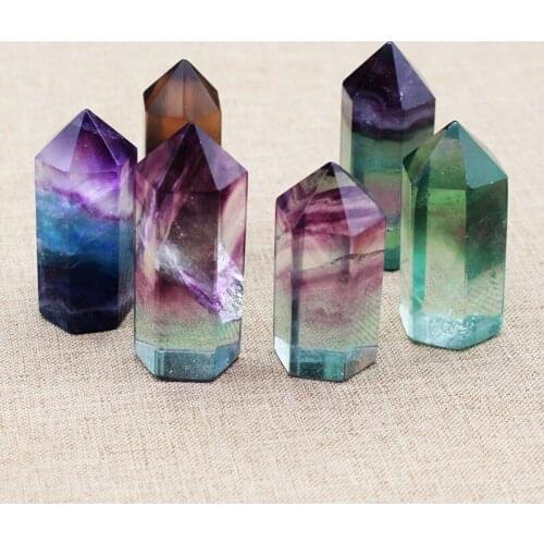 Druzy Natural Stone Ornaments Green Fluorite Purple Fluorite Hexagonal Crystal Column Colorful Fluorite Column Ornaments