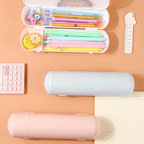 2-Layer Pencil Case with Writing Board Simple Hard Large Capacity Makeup Brush Pen Storage Box Organizer for Students NK