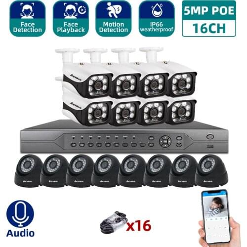 H.265 16CH 5MP POE NVR CCTV System 5MP Outdoor IP67 Weatherproof POE IP Cameras Video Security Set 8CH 4K HDMI